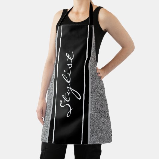 Moderner Haarstylist Schwarzer Silberner Glitzer n Schürze (InSitu)