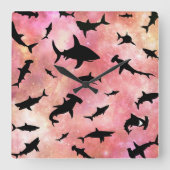 Moderner Hai-Kiefer unter der Meergalaxie Quadratische Wanduhr (Vorderseite)