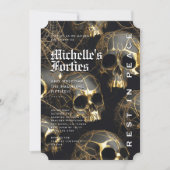 Moderner Halloween 50. Geburtstag Black Gold Skull Einladung (Vorderseite)