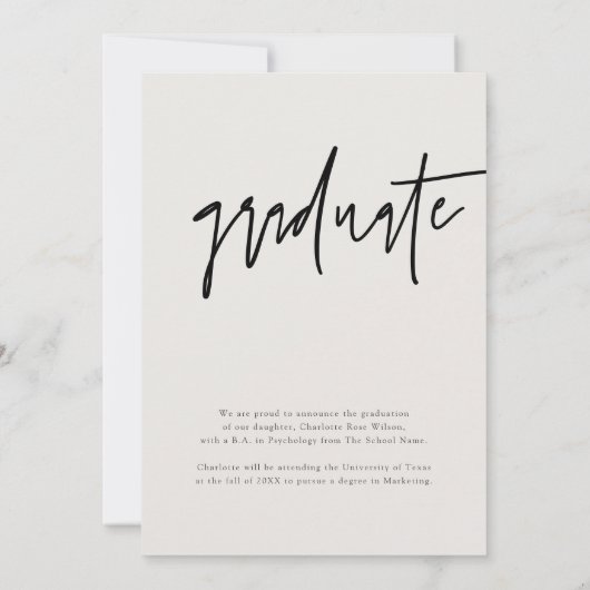 Moderner, handgeschriebener Abschluss Ankündigung (Rückseite)