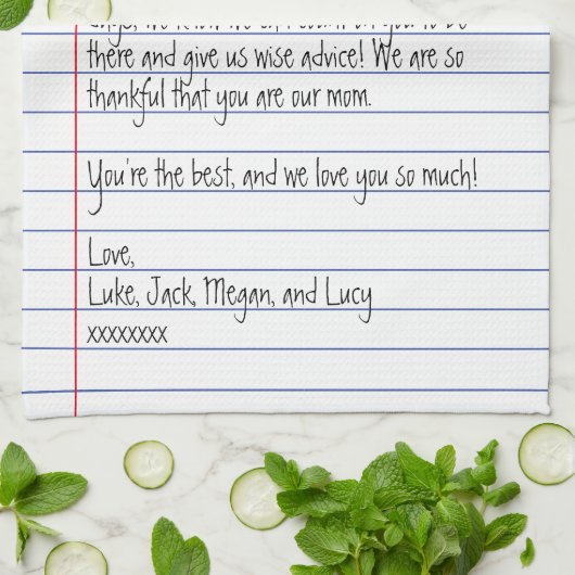 Moderner handgeschriebener Brief über das Linedpap Geschirrtuch (Gefaltet)