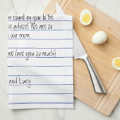 Moderner handgeschriebener Brief über das Linedpap Geschirrtuch (Viertel Falte)