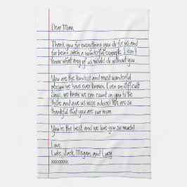 Moderner handgeschriebener Brief über das Linedpap Geschirrtuch