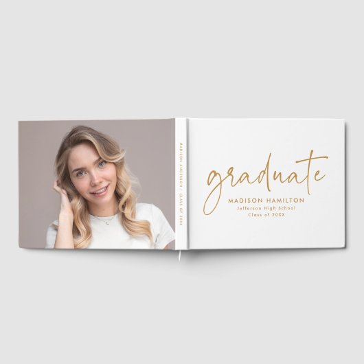 Moderner handgeschriebener Gold Script Foto Abschl Gästebuch (Voll)