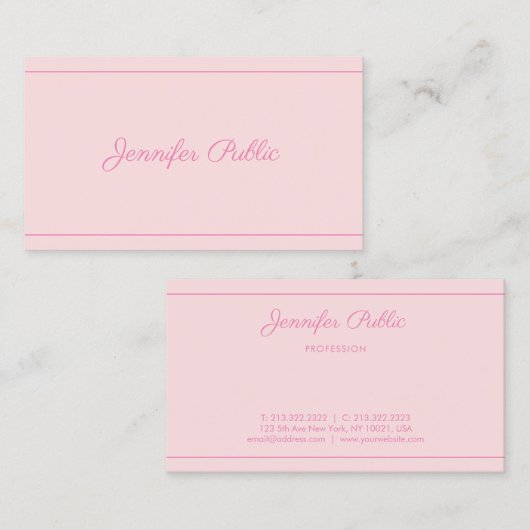 Moderner handgeschriebener Name Elegante Rosa Tren Visitenkarte (Vorne/Hinten)