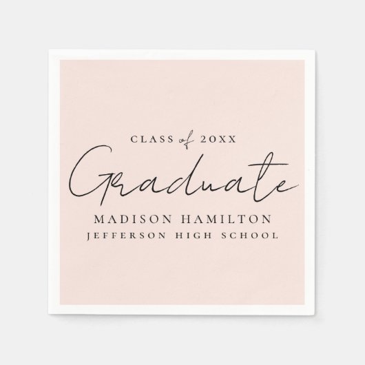 Moderner handgeschriebener Script Blush-Abschluss Serviette (Vorderseite)