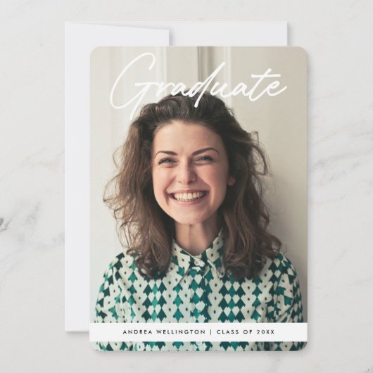 Moderner handgeschriebener Script-Foto-Abschluss Ankündigung (Vorderseite)