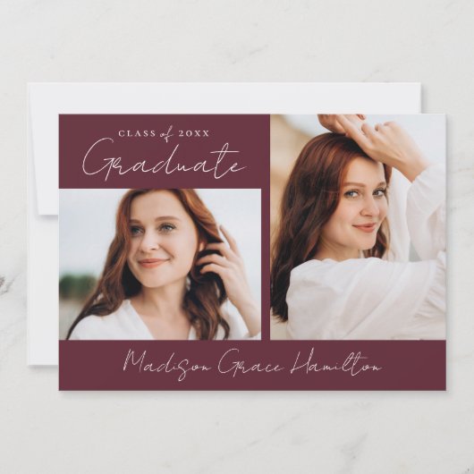 Moderner handgeschriebener Script Maroon Foto Absc Ankündigung (Vorderseite)