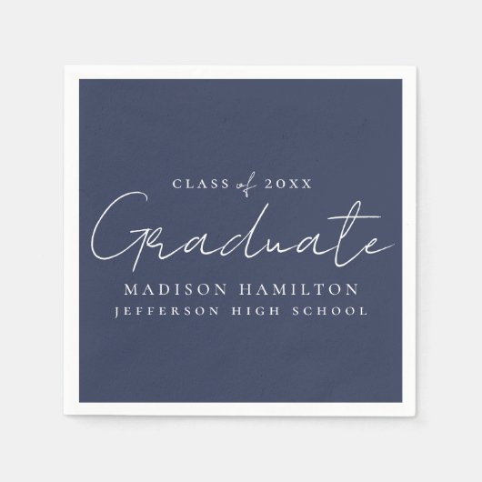 Moderner handgeschriebener Script-Navy-Abschluss Serviette (Vorderseite)