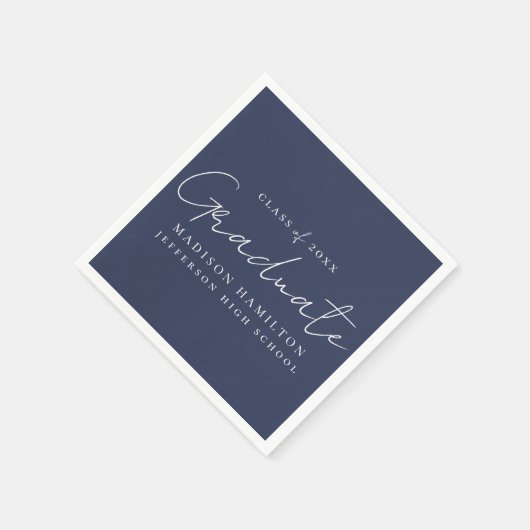 Moderner handgeschriebener Script-Navy-Abschluss Serviette (Ecke)