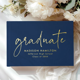 Moderner handgeschriebener Script Navy Foto Abschl Gästebuch