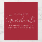 Moderner handgeschriebener Script Red Abschluss Weinetikett (Einzelnes Label)