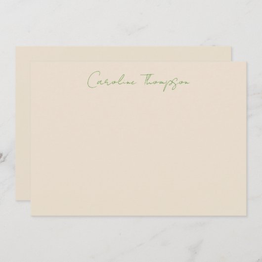 Moderner handgeschriebener Skriptgrüner Personalis Mitteilungskarte (Vorne/Hinten)