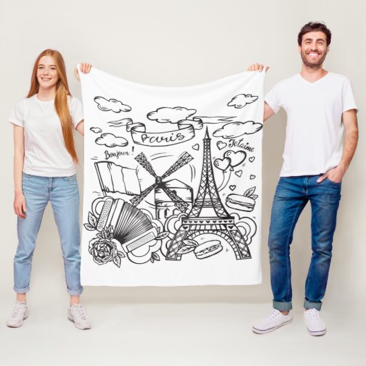 Moderner, handgezeichneter Eiffelturm Paris White Fleecedecke (Beispiel)