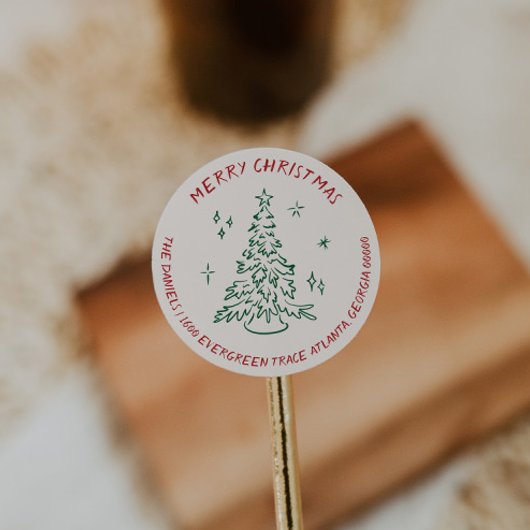 Moderner Handgezeichneter Holiday Rücksendeadresse Runder Aufkleber