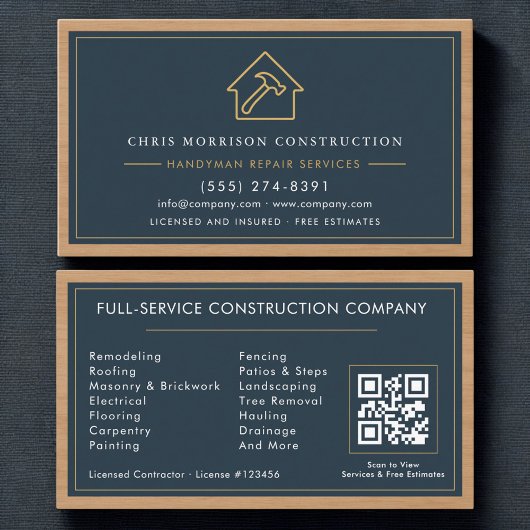 Moderner Handwerker QR-Code Holz Konstruktion Visitenkarte
