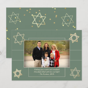 Moderner Hanukkah Sage Green Star von David Foto Feiertagskarte