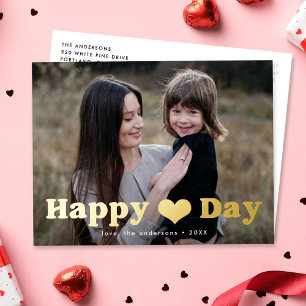 Moderner Happy Heart Day Foto Valentinstag Gold Folien Feiertagspostkarte