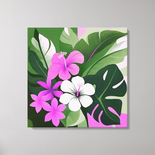 Moderner hawaiianischer Hibiskus und Plumeria aus  Leinwanddruck (Vorderseite)