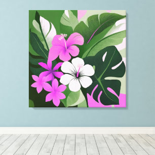 Moderner hawaiianischer Hibiskus und Plumeria aus  Leinwanddruck