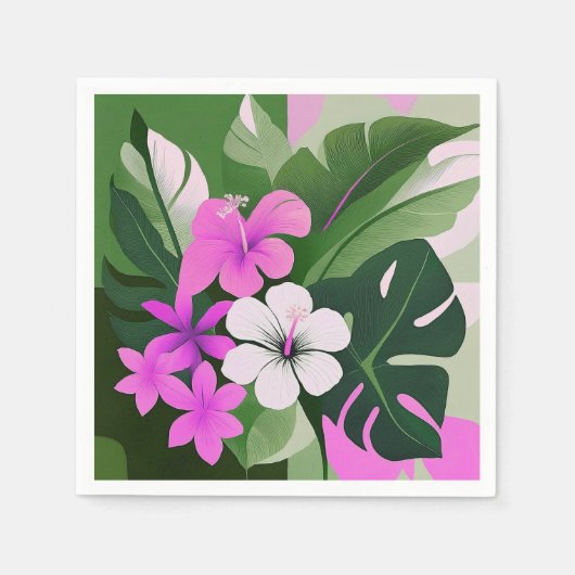 Moderner hawaiianischer Hibiskus und Plumeria aus  Serviette (Vorderseite)