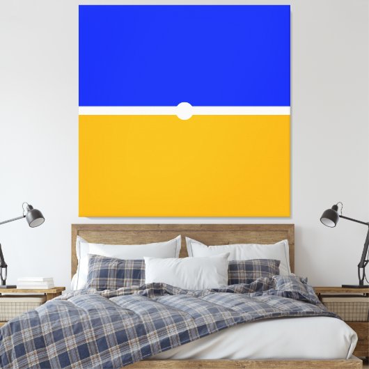 Moderner, hellblauer, fett gelber Bandfarbblock Leinwanddruck (Insitu (Schlafzimmer))