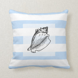 Moderner hellblauer StreifenseeMuschelstrand Kissen