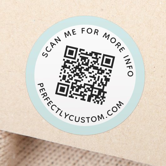 Moderner heller Aqua-Blue-Grenze QR-Code und Text Runder Aufkleber
