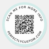 Moderner heller Aqua-Blue-Grenze QR-Code und Text Runder Aufkleber (Vorderseite)