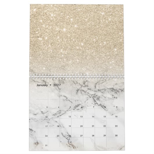 Moderner heller GoldGlitter ombre Glittermarmor Kalender (Jan 2027)