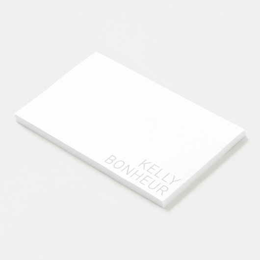 Moderner hellgrauer Name auf Weiß Post-it Klebezettel (angewinkelt)