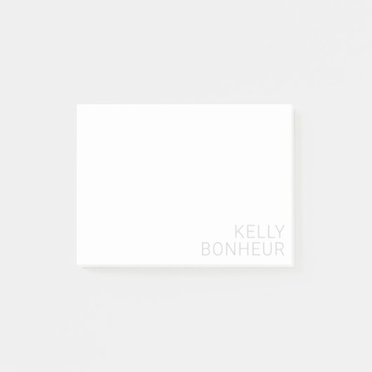 Moderner hellgrauer Name auf Weiß Post-it Klebezettel (Vorderseite)