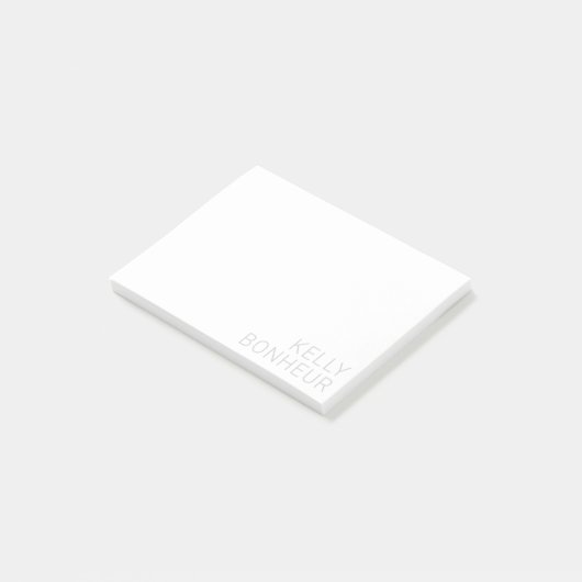 Moderner hellgrauer Name auf Weiß Post-it Klebezettel (angewinkelt)