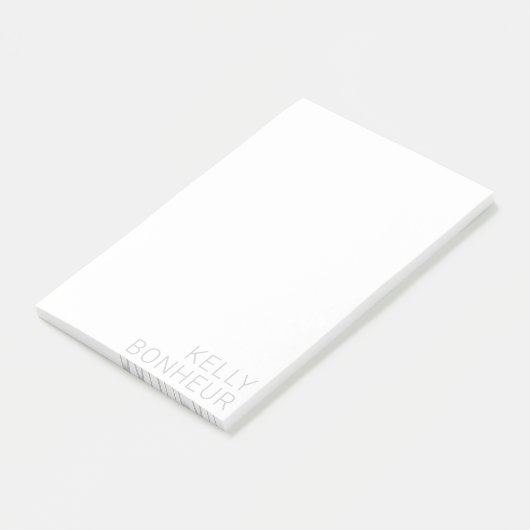 Moderner hellgrauer Name auf Weiß Post-it Klebezettel (angewinkelt)