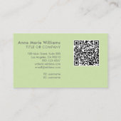 Moderner, hellgrüner, weißer Schriftmonogramm-QR-C Visitenkarte (Rückseite)