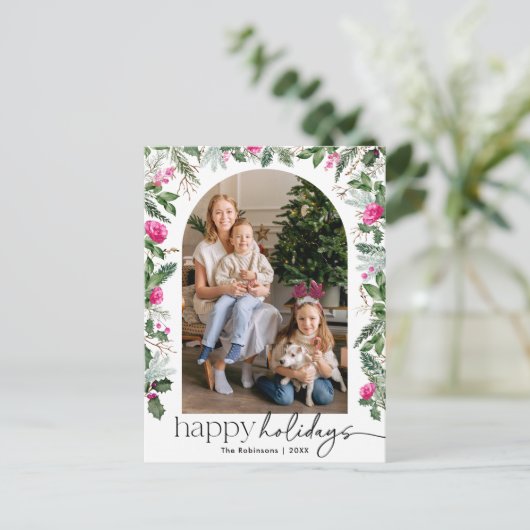 Moderner, hellrosa Botanischer Foto Postkarte (Stehend Vorderseite)