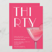 Moderner hellrosa Cocktail 30. Geburtstag Einladung (Vorne/Hinten)