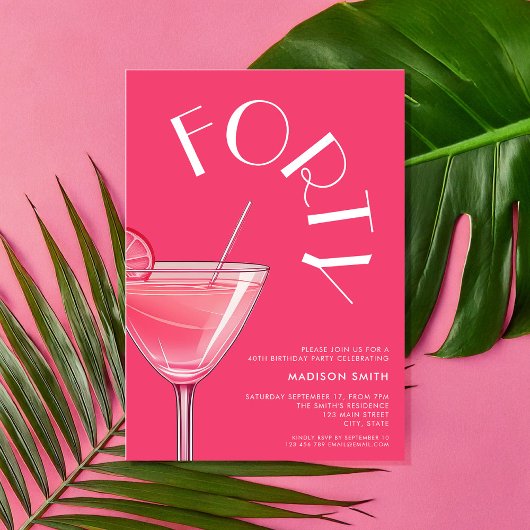 Moderner hellrosa Cocktail 40. Geburtstag Einladung