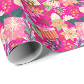 Moderner, hellrosa Retro-Weihnachtsurlaub Geschenkpapier (Rolleneckpunkt)