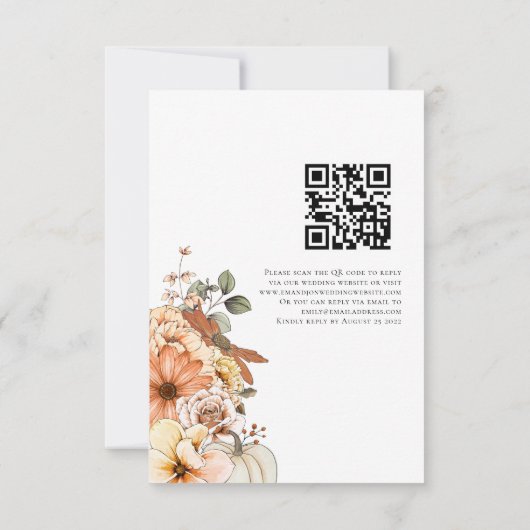 Moderner Herbst Florals Pumpkin QR Code RSVP Karte (Rückseite)