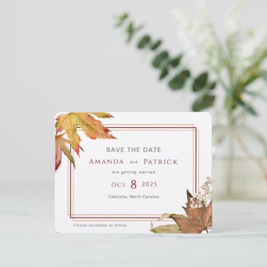 Moderner Herbst Herbst lässt elegant Save the Date (Stehend Vorderseite)