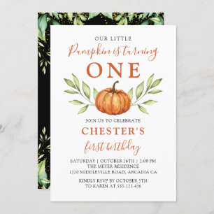 Moderner Herbst Kleiner Pumpkin Erster Geburtstag Einladung