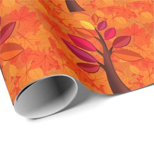 Moderner Herbst mit rosa und orangefarbenen Bäumen Geschenkpapier (Rolleneckpunkt)