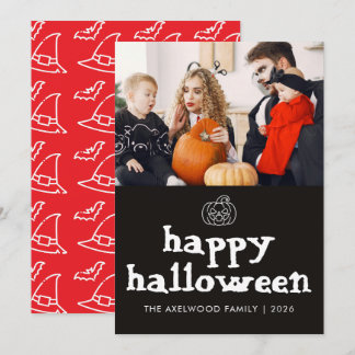 Moderner Hexenhut & Halloween-Familienfoto mit Fle Feiertagskarte