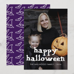 Moderner Hexenhut & Halloween-Familienfoto mit Fle Feiertagskarte