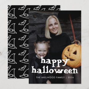 Moderner Hexenhut & Halloween-Familienfoto mit Fle Feiertagskarte