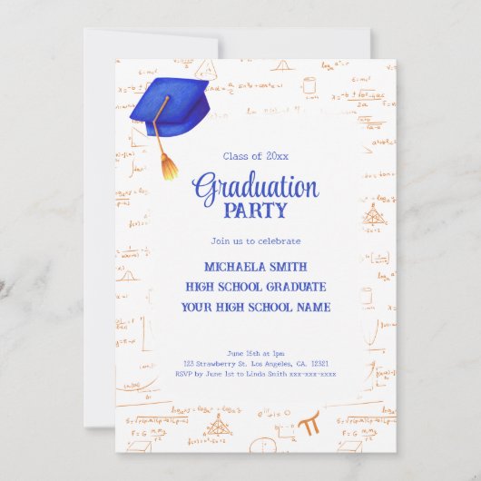 Moderner High School Graduate Mathematik Abschluss Einladung (Vorderseite)