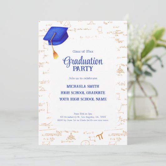 Moderner High School Graduate Mathematik Abschluss Einladung (Stehend Vorderseite)