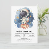 Moderner Himmelskind-Astronauten Junge Geburtstag Einladung (Stehend Vorderseite)