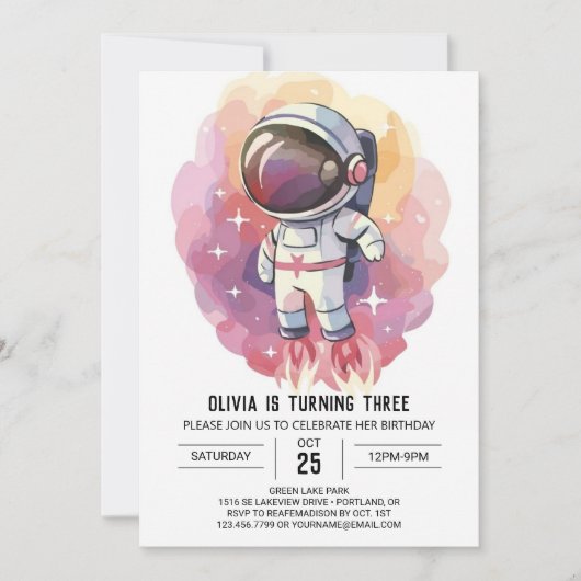 Moderner Himmelsorexo Astronaut Geburtstag Einladung (Vorderseite)